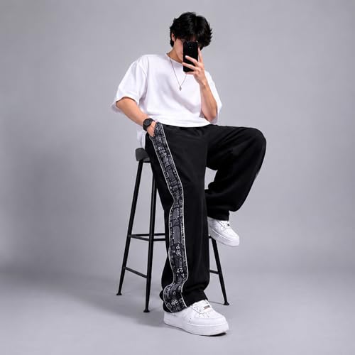 Image of Men Baggy Printed Track Pant | Loose Fit Casual Lower for Men | Everyday Wear