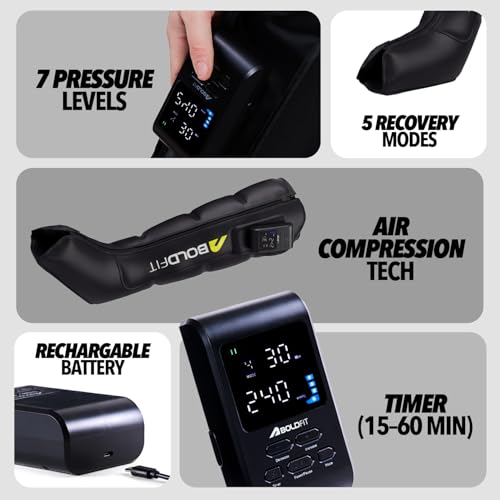 Image of Boldfit Cordless Leg Compression Massager Boots, 4 Air Chambers, 5 Modes, 7 Intensities, Dual Inflators, 3600mAh Rechargeable, Type-C Charging, Portable Leg Massager for Pain Relief, 1-Year Warranty