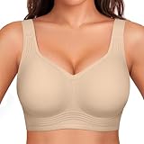 OEAK Womens Wireless Jelly Bra Plus Size Supportive Seamless Bras Full Coverage Push Up Comfortable No Underwire Tshirt Bras Creamy Beige L