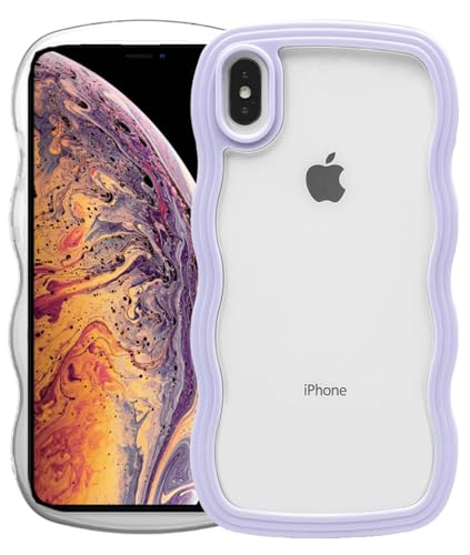 Image of GoldKart iPhone Xs Max Case Wavy Edge Clear Back Design, Anti-Slip Grip Cute Wave Curly Frame Shape Shockproof Soft TPU & Hard PC Bumper Protective Phone Case Cover for Women Girls - Purple