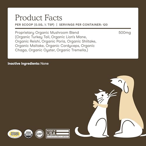 image for Fera Pets Mushroom Supplement for Dogs & Cats with Turkey Tail - USDA 