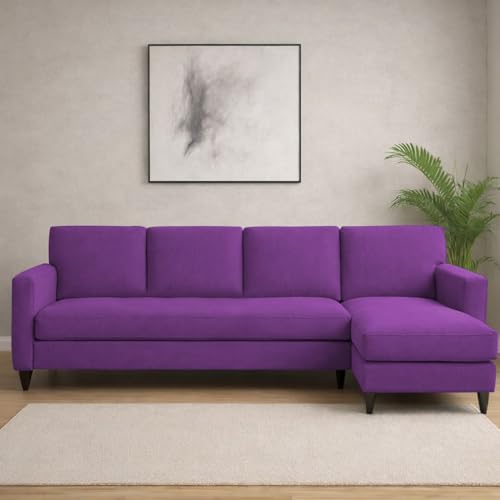 Image of Carlos RHS 4 Seater L Shape Sofa Set for Living Room & Home Office Furniture, Modern Durable Sectional Corner Sofa Couch, Premium Fabric Comfortable Seating with Strong Frame (Purple)