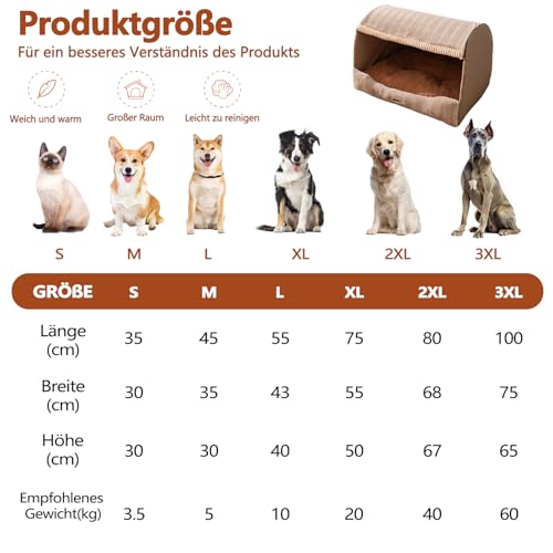 Galatée Hundebett, Waschbares, Faltbares, Weiches Katzenhöhlenbett Mit Abnehmbarem Kissen, Süßes Katzenhaus, Haustiernest Für Den Innenbereich Mit Rutschfester Unterseite(XL, Hellbraun)