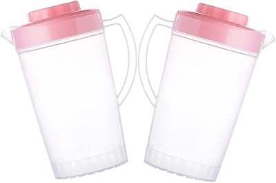 Cabilock 2L Plastic Pitchers with Lid Clear Pitcher Mix Drinks Water Jug for Cold Lemonade Juice Beverage Jar Ice Tea Kettle (2 Pcs Pink) Jarra De Agua 2 Litros  