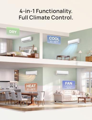 Image of DREO Mini Split AC /Heating System 12000 BTU, 115V Split Air Conditioner | 20 SEER2 Energy Efficient, Works with Alexa, Quiet Operation, Pre-Charged Condenser & Complete Installation Kit Included