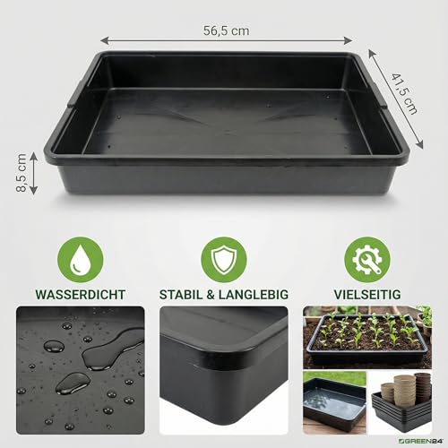 GREEN24 Profi Gewächshaus-Wanne XL565 wasserdicht für Pflanzen, Gewächshäuser und Garten, 56,5 x 41,5 x 8,5 cm, schwarz, für Innen und Außen