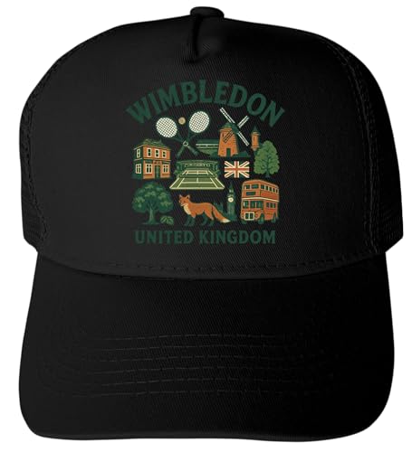 Wimbledon United Kingdom Keepsakes Black Unisex Mesh Back Trucker Hat