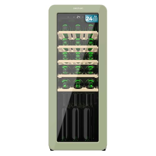 Cecotec Vinoteca 24 Botellas Retro Bolero Grandsommelier Origin 24 Hit Green. Acabado En Verde Control Led, Temp. 5-20ºC, NoFrost, Estantes Madera, Luz Interior, Ventilación