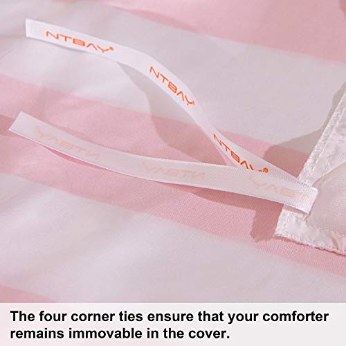 Ntbay 2 Pieces 100% Brushed Microfiber Striped Duvet Cover Set For Kids, Super Soft Pink And White Printed Reversible Design Zipper Comforter Cover With Ties And Pillow Sham (Twin/Twin Xl, Stripe) #TOP4