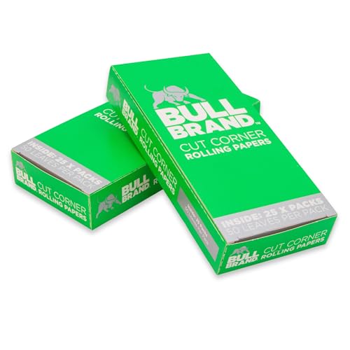 BULL BRAND Green Cigarette Rolling Papers - Medium Weight Cigarette Papers for Roll Ups with Arabic Gum and Cut Corners for an Easier Roll - 25 packs (50 Papers Per Pack)