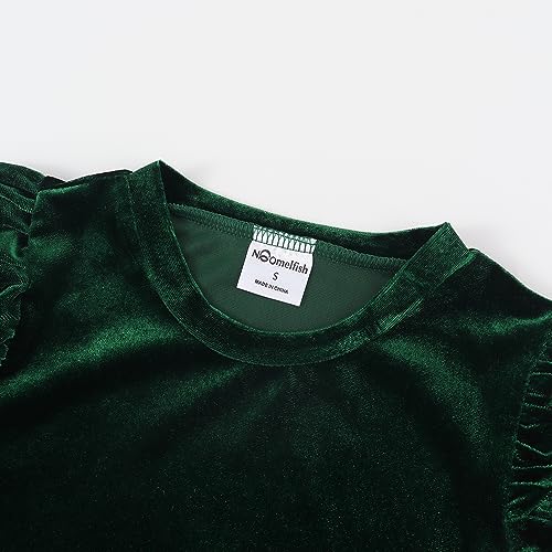 Image of Noomelfish Girls Velvet Puff Long Sleeve Shirt Casual Solid Pleated Blouse Tops (5-12 Years)