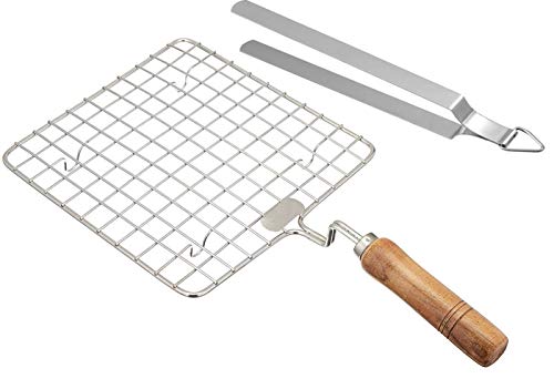 Stahlbräter mit Zange, Bratnetz, Edelstahldrahtbräter, Kochrost, Chiken-Grill, Roti-Grill, Paad-Grill, Chapati-Grill, Bräter Cover