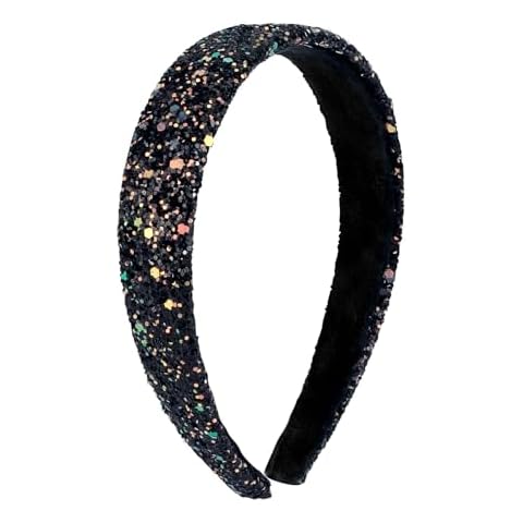 Aprince Glitter Headbands for Girls Black Headband for Girls Cute Sparkly Bling Wide Head Bands Non Slip Sequin Headband Hair Accessories for Girls Toddler Children Kids Women Cover