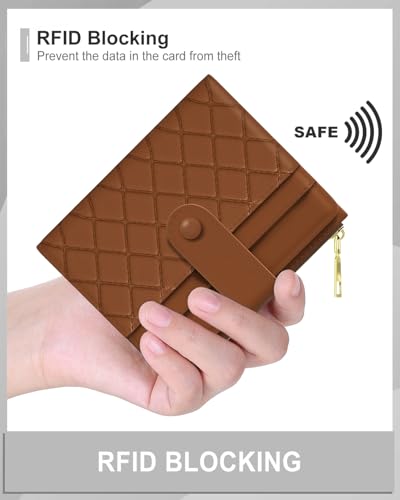 Womens Wallet, RFID Small Slim Wallets for Women, Compact Credit Card Holder, Cute Leather Bifold Ladies Purse with Zipper Coin Pocket and ID Window, Brown4