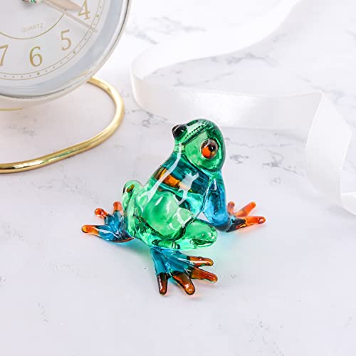 Danusorngeang Hand Blown Art Glass, Rainforest Frog Miniature Animals Collection, Dollhouse Miniatures, Decorations, Souvenirs, Art Glass Blown Animals. (Multicolor Frog) #TOP2