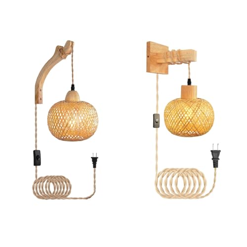 Luz de pared con enchufe interruptor E27 aplique de madera vintage rustico para salón 5