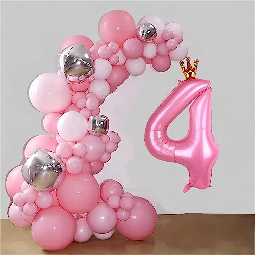 40 Inch Crown Pink Number 4 Balloon, Big Conjoined Baby Pink Foil Mylar Helium Digit 4 Balloon For Girl 4Th Birthday Party Decorations Anniversary Decor Theme Party Supplies #TOP4