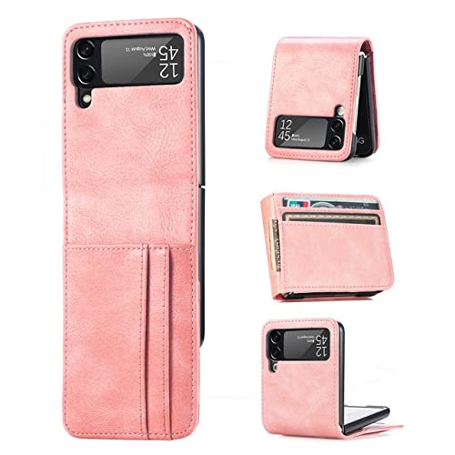 Coque en cuir Samsung Z Flip 3 chic et fine avec porte-carte rose