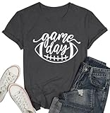 Game Day Football T Shirts Women Cute Football Graphic Tee Tops Funny Sunday Casual Short Sleeve Tee Shirts Dark Grey
