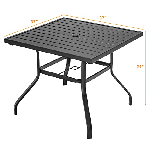 Giantex Patio Dining Table, Outdoor Bistro Table For 4 Person, With Umbrella Pole Hole, 37" Square Metal Heavy-Duty Steel, For Backyard, Poolside, Balcony, Easy Assembly #TOP2