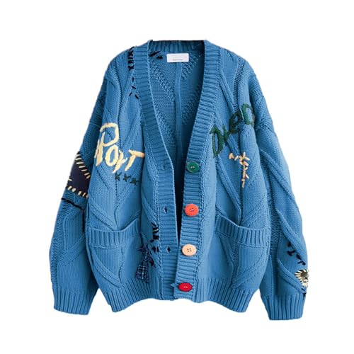 Image of utcoco Womens Open Front Cardigan Cable Knit Long Sleeve Button Down Embroidery Cardigan Sweaters