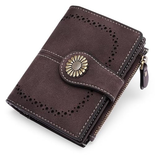SENDEFN Small Wallets for Woman RFID Blocking Leather Bifold Credit Card Holder Purse with ID Window