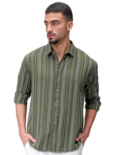 Image of The Indian Garage Co Men Slim Fit Striped Full Sleeves Cutaway Collar Casual Shirt