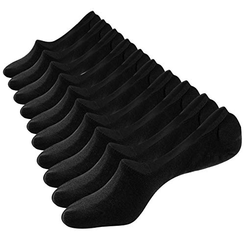 Mens No Show Low Cut Invisible Socks Black Color Durable Non-Slide 5Pack Size M