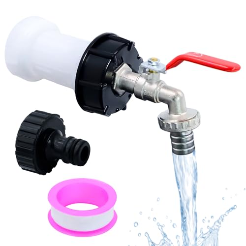 Griwuut Accesorios de tanque IBC de latón a prueba de fugas, adaptador de tanque IBC de 3/4 pulgadas y válvula para tanque de almacenamiento de agua S60x6, conector de manguera de jardín de 1000 L