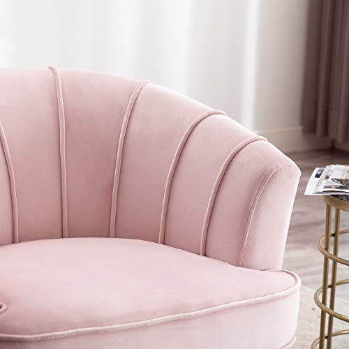 Artechworks Modern Velvet Barrel Chair Accent Armchair With Golden Legs For Living Room Bedroom Home Office, Channel Tufted Back Club Chair, Pink #TOP7