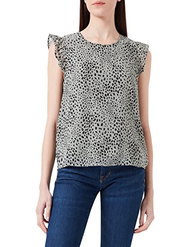 ONLY Damen ONLANN Star S/L Frill TOP NOOS PTM Bluse, Seagrass/AOP:DOT Leo, S