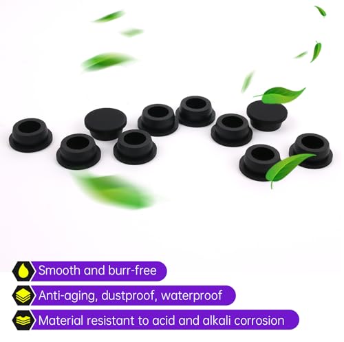 Image of T-Shaped Silicone Plugs, Elastic Waterproof Plugs with Solid Rubber Stopper, 26mm Diameter Black, Pack of 10