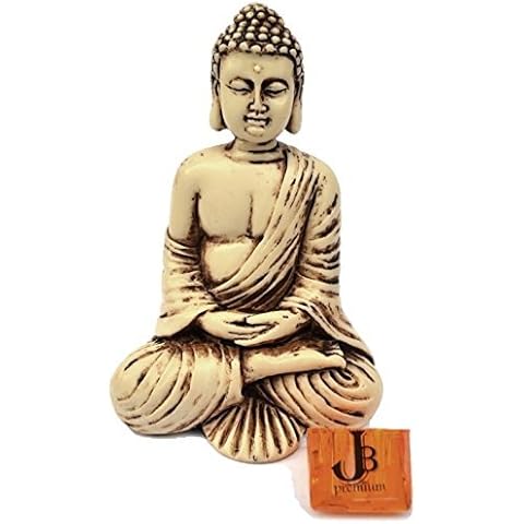 4in Buddha Statue/Idol/Decorative Figurine: Poly Marble with Antique Ivory Finish. Premium Quality Buddha Idol in Meditation Pose. Attractive & Serene Small Buddha Statue. Cover