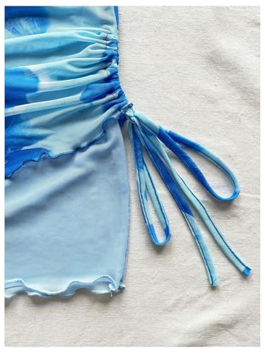 Milumia Women's Floral Mesh Mini Skirt Lettuce Trim Drawstring Side Summer Beach Vacation Short Skirts4