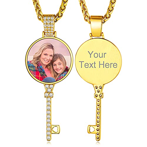 Custom4U Picture Necklace Personalized Photo for Men Women Steel/18K Gold Plated/Black Custom Angel Wings/Heart Pendant Necklace with Picture Memory Circle Chain 18-30 Inch,Hip Hop Jewelry+G