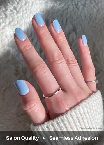 Image of ohora Semi Cured Gel Nail Strips (N Cream Sky) - Blue, Solid, Works with Any UV /LED Lamps, Salon-Quality, Long Lasting, Easy to Apply & Remove - Includes 2 Prep Pads, Nail File & Wooden Stick