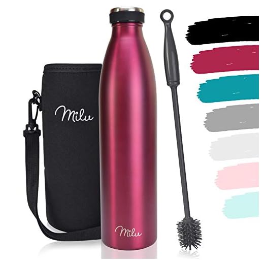 Milu Termo Botella de Agua 500ml, 750ml, 1l - Acero Inoxidable - Aislamiento de Vacío de Doble Pared - Libre BPA (Berry, 1000ml)