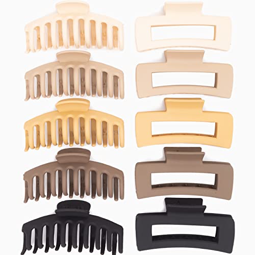 10 Pcs 4.4" Large Hair Clips,Claw Clips,Fdbjulyy Hair Clips For Women & Girls,2 Styles 5 Colors 10 Pack Strong Hold Matte Claw Hair Clips For Women Thick Hair & Thin Hair, 90'S Vintage Claw Clips #TOP7