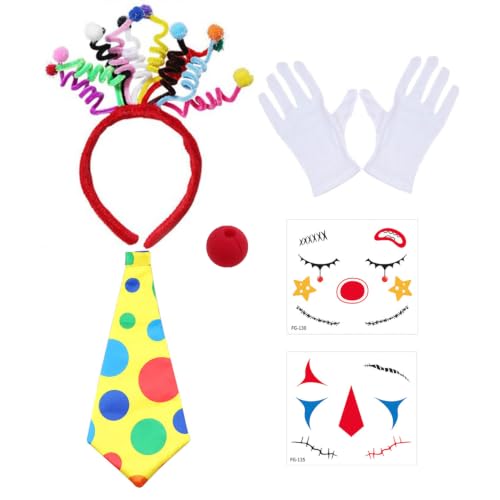 Set Di Accessori Per Costumi Da Pagliaccio Da 6 Pezzi, Tra Cui Fascia Per Capelli, Naso, Guanti, Adesivi Per Cravatte, Strumenti Di Gioco Di Ruolo, Adatti Per Il Carnevale E Il Carnevale.