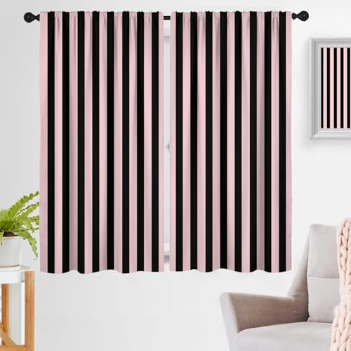 zokyer Striped Window Curtain Gothic Goth Funky Modern Farmhouse Boho Art Deco Simple Lines Pattern 42" W x 63" L Curtains for Living Room Bedroom Bathroom 2 Panels Rod Pocket Drapes