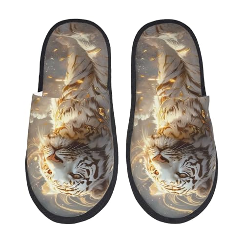 Golden White Tiger Print Women Slippers Home Furry Shoes Keep Men Couples Shoes Warm For Women-