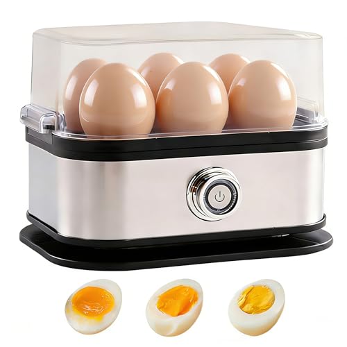 Rapid Egg Cooker Electric 6 Eggs Capacity - Soft, Medium, Hard Boiled, Poached, Omelet Maker Egg Poacher With Auto Shut-Off, BPA Free, BPA Free Tray, Easy-To-Peel Includes Cup