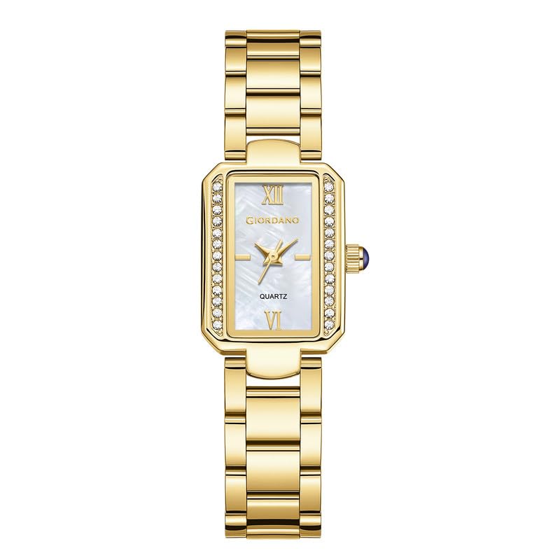 Analog Quartz Watch for Women - Rectangular Mother of Pearl Dial, Crystal-Studded Bezel and Stainless Steel Strap - GZ-60167-image-3