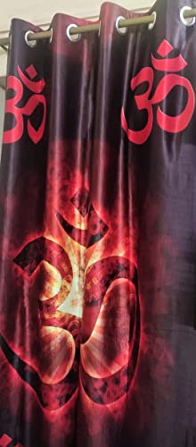 Image of 3D Digital Printed Heavy Fabric Om & Swastik Design Curtains for Pooja Room, Temple, Home, 4x7 feet, Set of 2 Pc