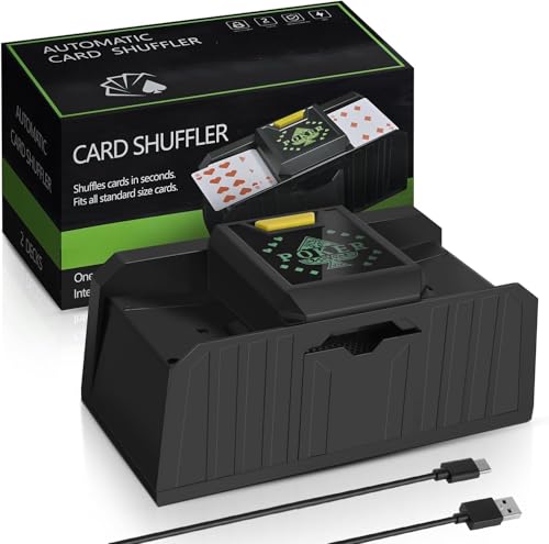 NAVAZIP 2 Decks Fully Automatic Card Shuffler, USB-C One-Click Start, Low Noise, Rapid Shuffling Automatic Electric Shuffler, Playing Cards, Texas Hold'em, Poker, Home Card Games, Blackjack (2 Decks)