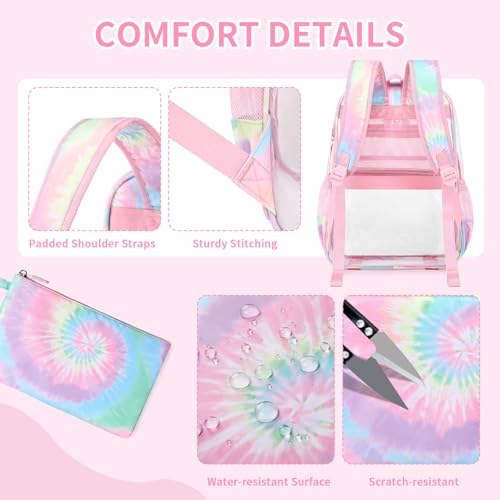 Image of MUSEVOS Clear Backpack for School, Heavy Duty PVC Transparent Bookbag for Girls Stadium Approved See Through Backpack, Pink Tie-Dye