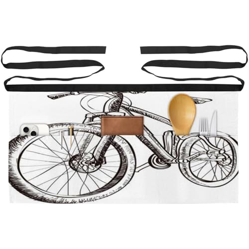 Tabliers courts de serveur à poches pour cuisine et nettoyage motif vélo de montagne