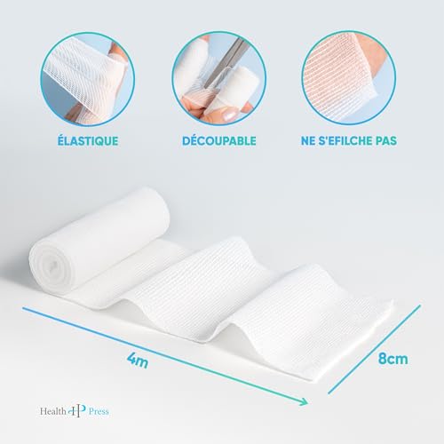 Health Press Bande de gaze -Bandage (8cm x 4m) 20 rouleaux -Bande élastique -Dispositif médical -Bande de fixation testée dermatologiquement -Bandage Idéal pour les premiers soins & le soin des plaies – vue 5