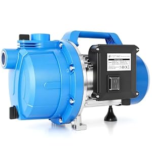 FOTING Gartenpumpe 600 W, max. 4.200 l/h, max. 38 m Förderhöhe, max. 4,5 bar, Saughöhe bis 7 m, für Haus & Garten, mit Tragegriff & Entleerungsventil, Überhitzungsschutz, G1" Saug-/Druckanschluss