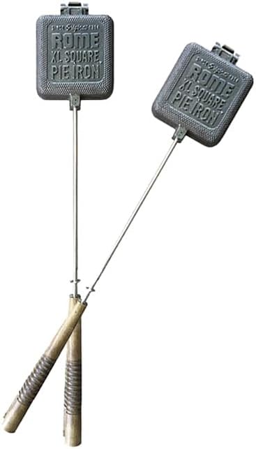 BestNest Rome Cast Iron Extra Large Square Pie Irons, Pack of 2 – Heavy-Duty Campfire Cookware with Large Chambers, Stainless Steel Rods & Wooden Handles for Safe Outdoor Cooking